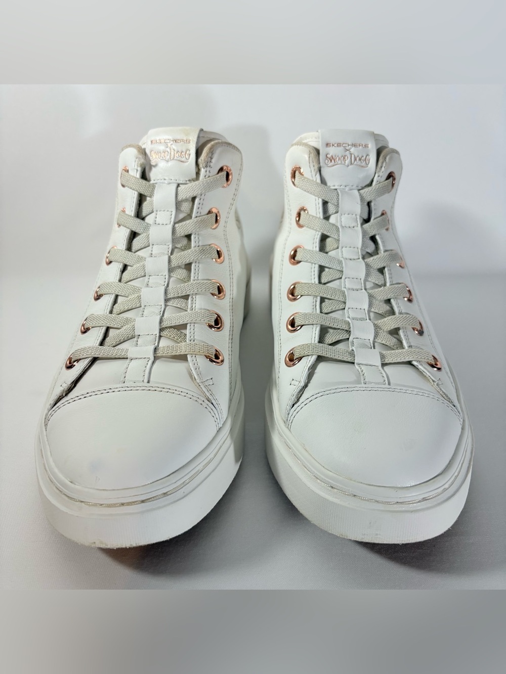 Skechers Snoop Dogg High Top Sneakers White Rose Gold Streetwear Hip Hop